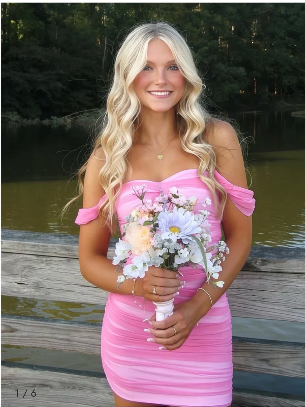 Off-Shoulder Pink Ruched Prom Dress